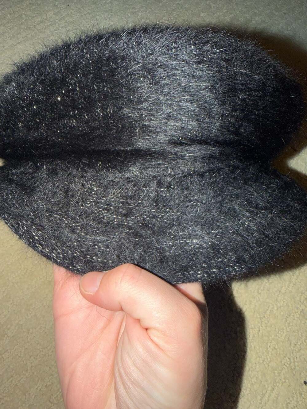 Nine West Black Fuzzy Sparkly Beret Hat - Picture 5 of 10